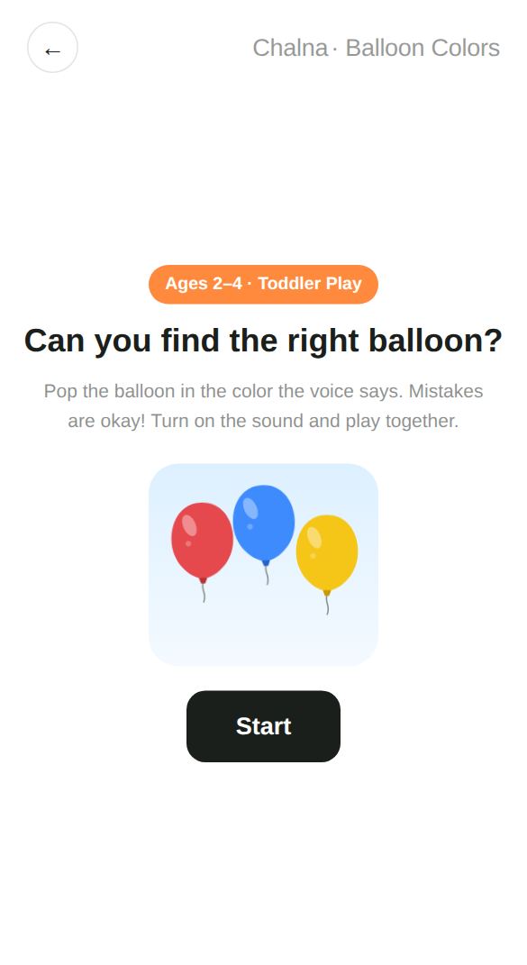Balloon Colors start screen