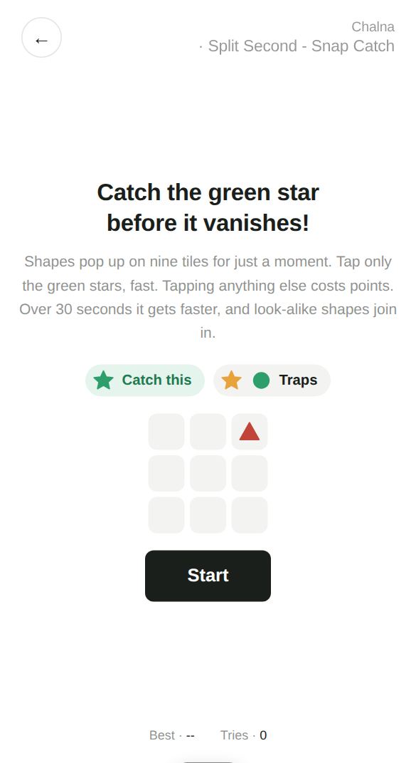 Split Second - Snap Catch start screen
