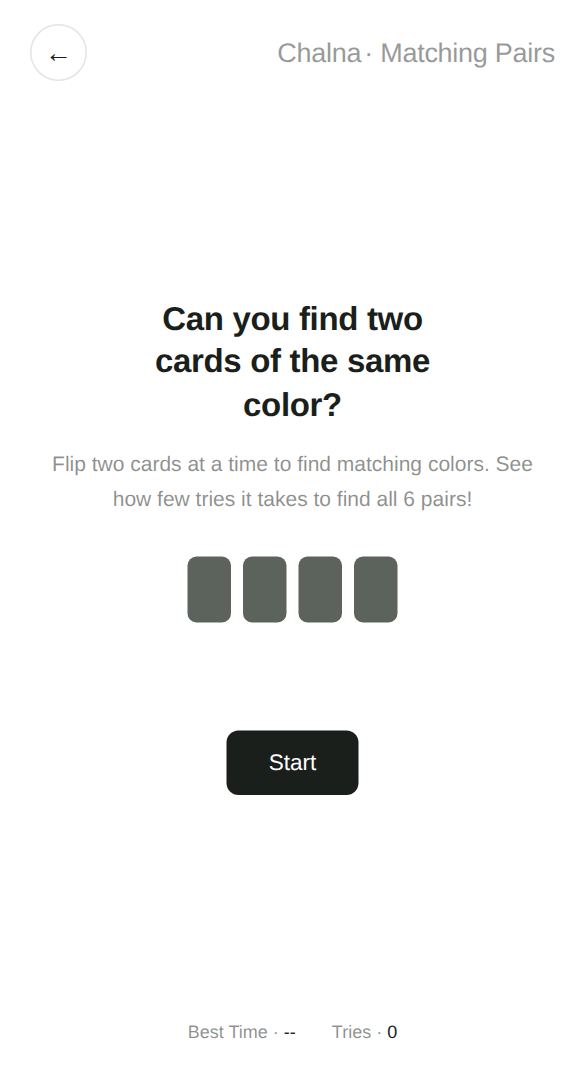 Matching Pairs start screen