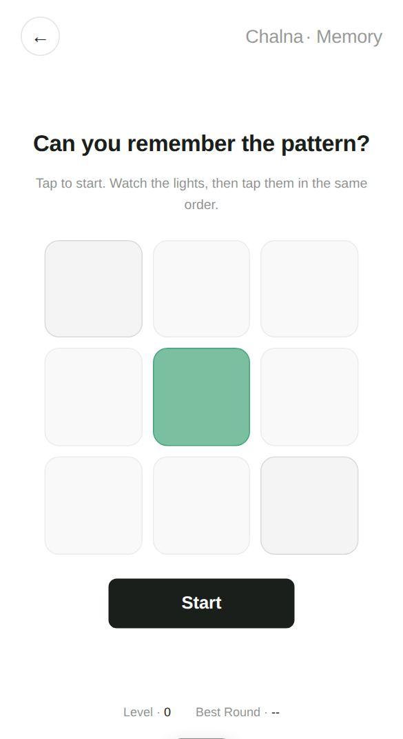 Memory start screen