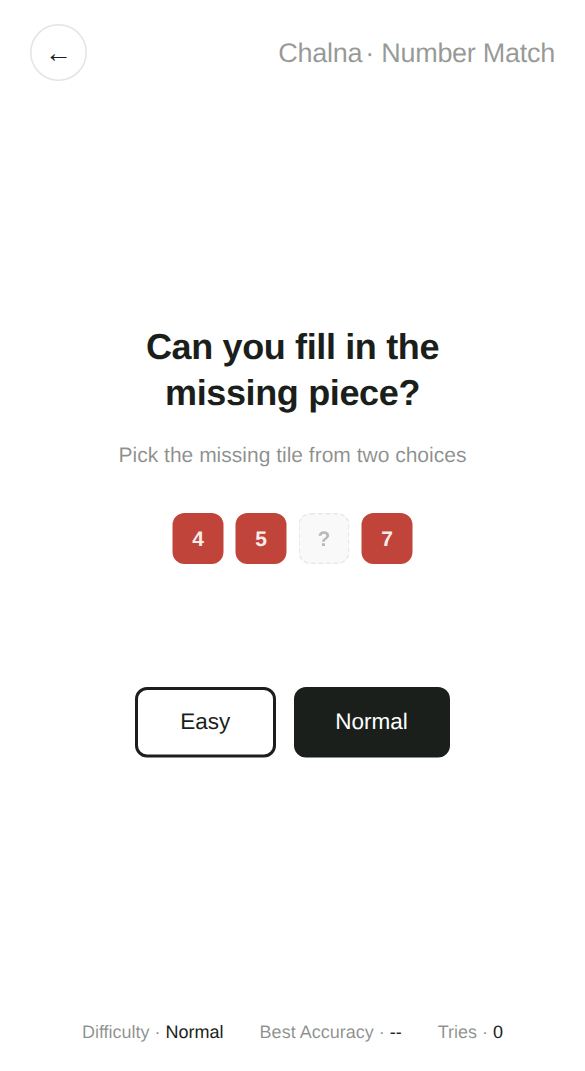 Number Match start screen