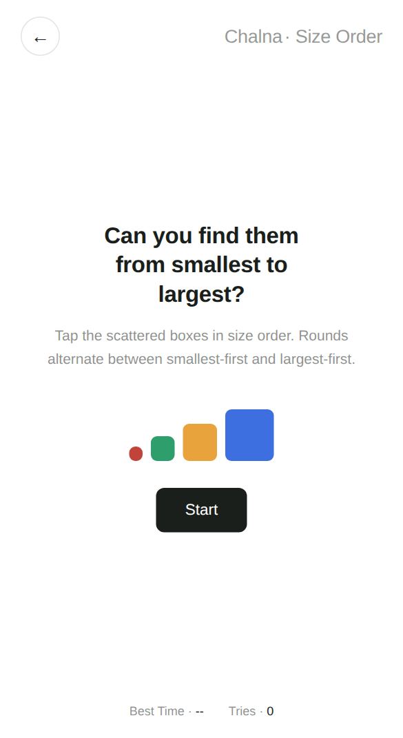 Size Order start screen