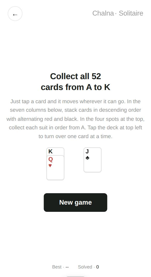 Solitaire start screen