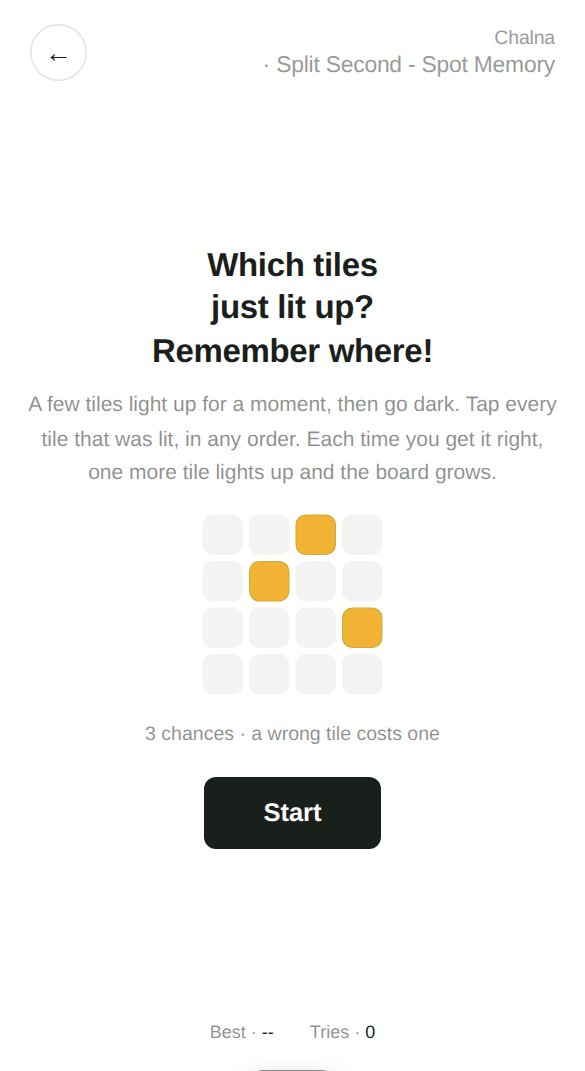 Split Second - Spot Memory start screen