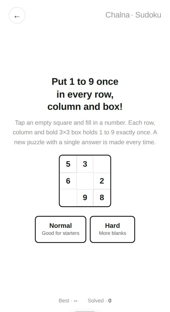 Sudoku start screen